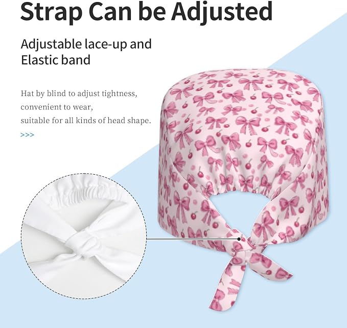 Scrub Cap for Women and Men Boho Black Leaf Pattern Adjustable Breathable - Image 4
