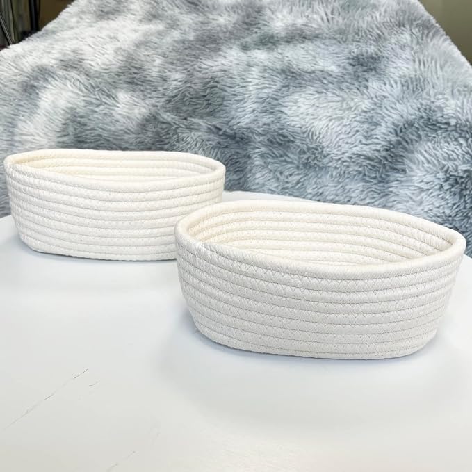 【2 Pack】 ABenkle Small Storage Baskets, Natural Cotton Rope Woven Baskets - Image 8