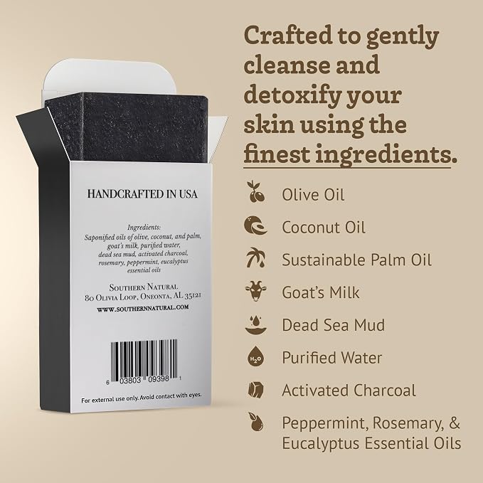 Southern Natural Activated Charcoal Soap Bar Face and Body Soap - Image 6