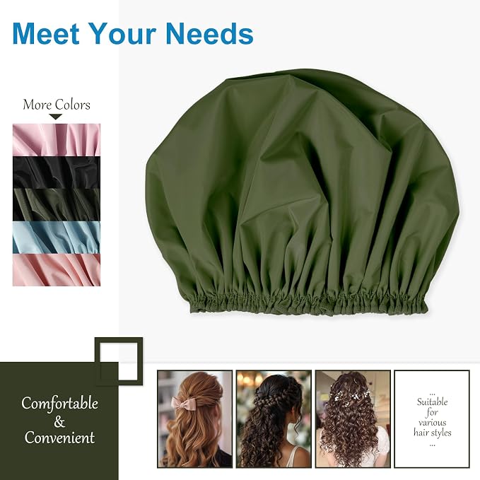 Shower Cap for Women, Double Layer Waterproof Bath Cap, Reusable Hair Protector - Image 7