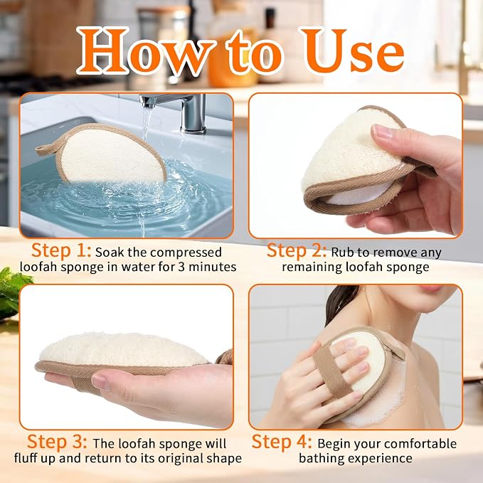 2Pcs Natural Loofah Exfoliating Body Scrubber, Made - Image 4