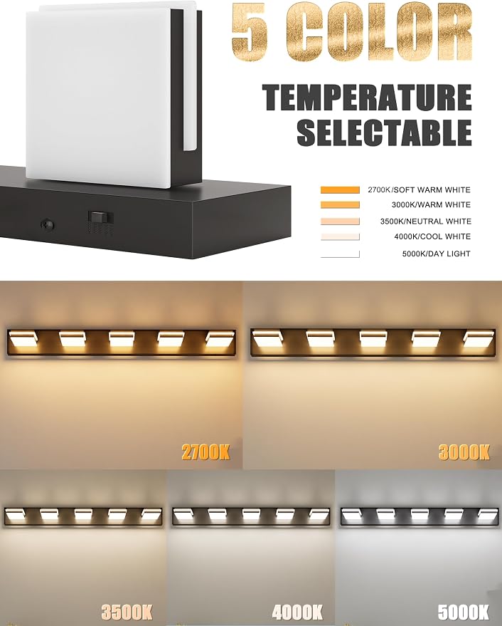 VOLISUN Modern 5-Light, 40-Inch Black Bathroom Vanity Light Fixtures Over Mirror - Image 2