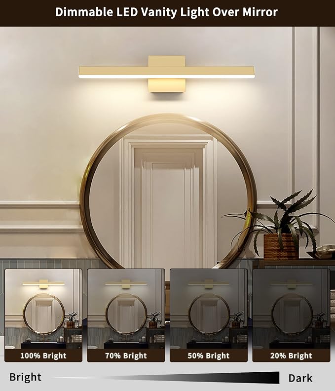 Joossnwell Gold Vanity Lights for Bathroom 24 Inch Dimmable 5CCT Modern Bath - Image 3
