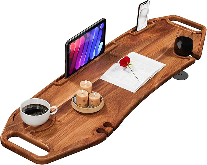 Lush & Style Premium Large Bathtub Tray Large & Thick 35x10 Inch, Acacia Wood by LushStyle