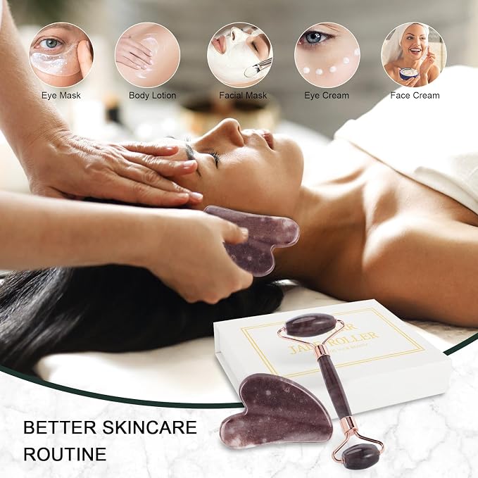 Jade Roller for Face, Facial Roller Massager Skin Care Tool, Gua Sha Facial - Image 6
