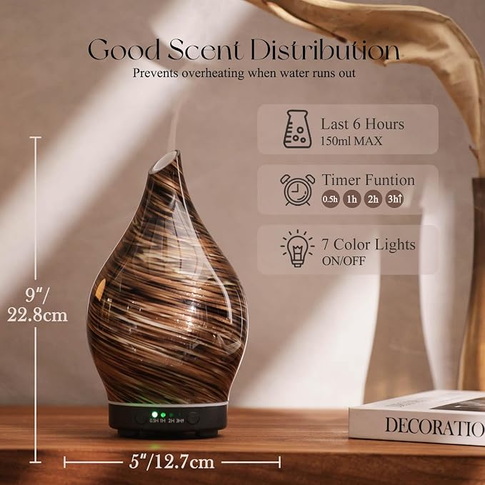 Porseme 150ml Essential Oil Diffuser Glass Color Changing Aroma Air Diffusers - Image 3