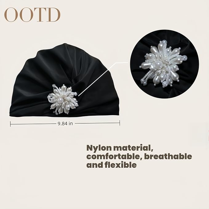 Swim Caps Women Turban Adult Retro Pearl SwimCap - Image 2