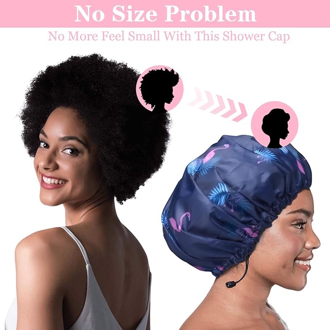 3 Pack Extra Large Double Layer Adjustable Shower Caps - Image 2