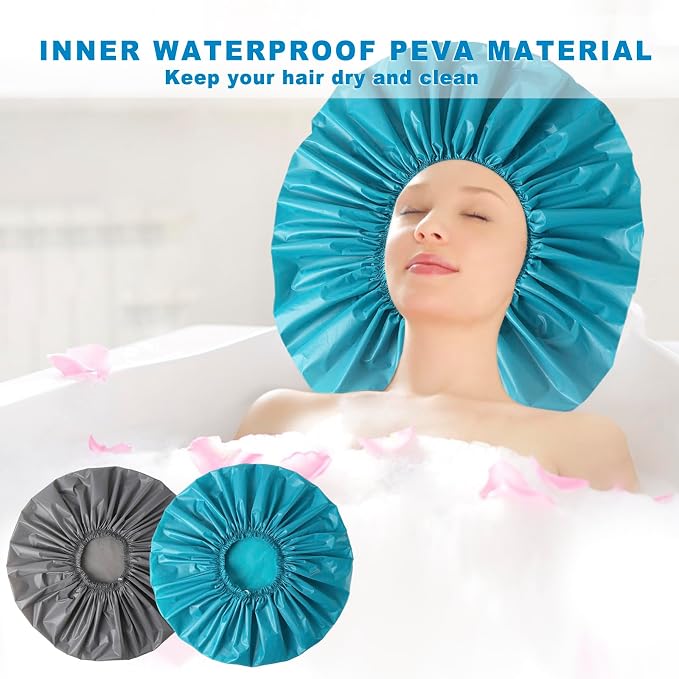 Jumbo Size Shower Cap 2 PCS Waterproof Shower Caps - Image 9