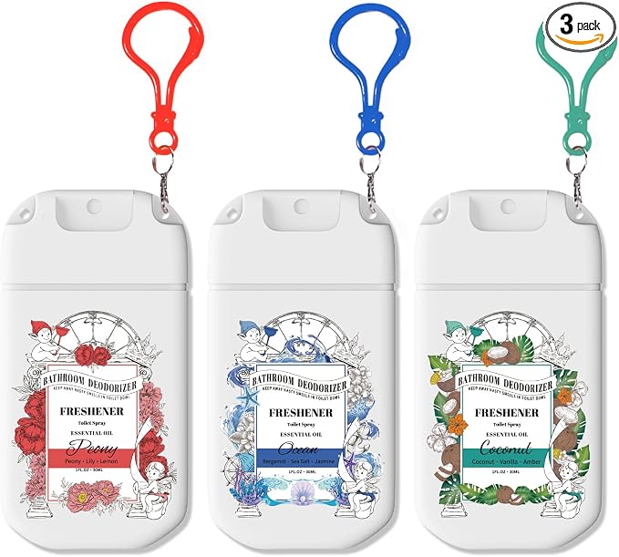 Pocket Size Toilet Spray with Removable Hook, 30ml Travel Essentials Variety 3 by AzulFra