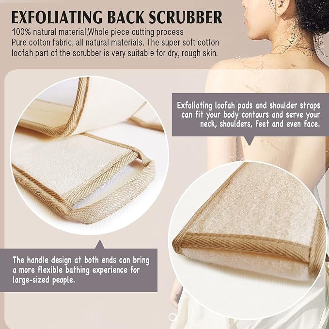 Natural Loofah Sponge Back Exfoliating Scrubber Combo Set, Seep Cleansing Skin - Image 3