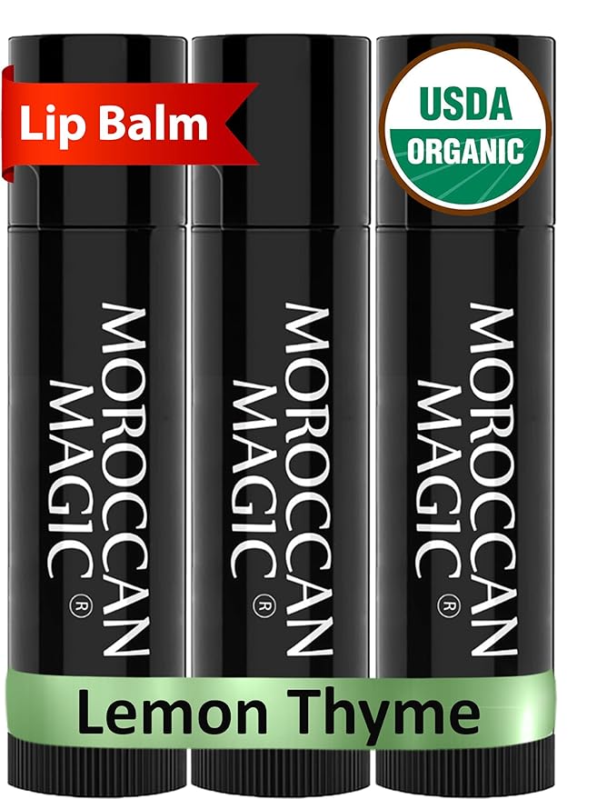 Moroccan Magic Organic Lemon Thyme Lip Balm 3 Pack | Ultra-Hydrating Argan & by MoroccanMagic