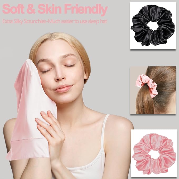 Sleep Cap Bonnet for Sleeping, Adjustable Cooling Ice Silk Lined Hair Bonnets - Image 7