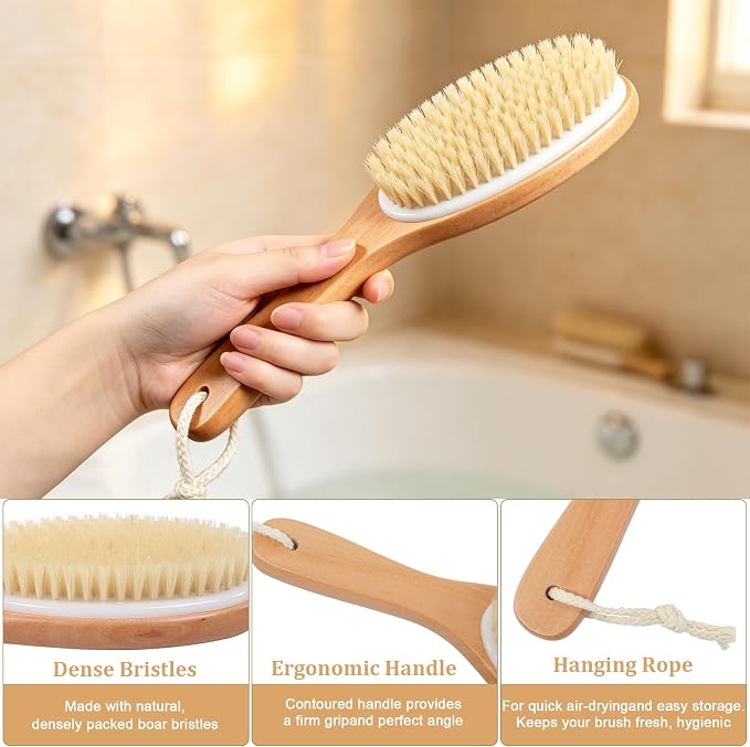 OWIIZI Dry Brushing Body Brush, Natural Boar Bristles Body Scrubber - Image 2