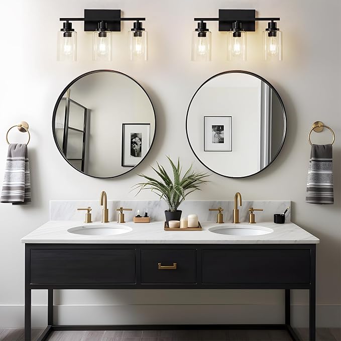 3 Light Bathroom Light Fixtures Black Vanity Light Over Mirror Modern Farmhouse - Image 2