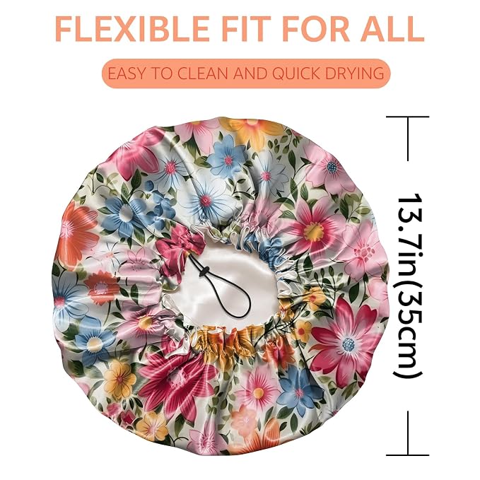 Shower Cap Reusable Double Layer Adjustable Elastic Waterproof EVA Hair Bath - Image 2