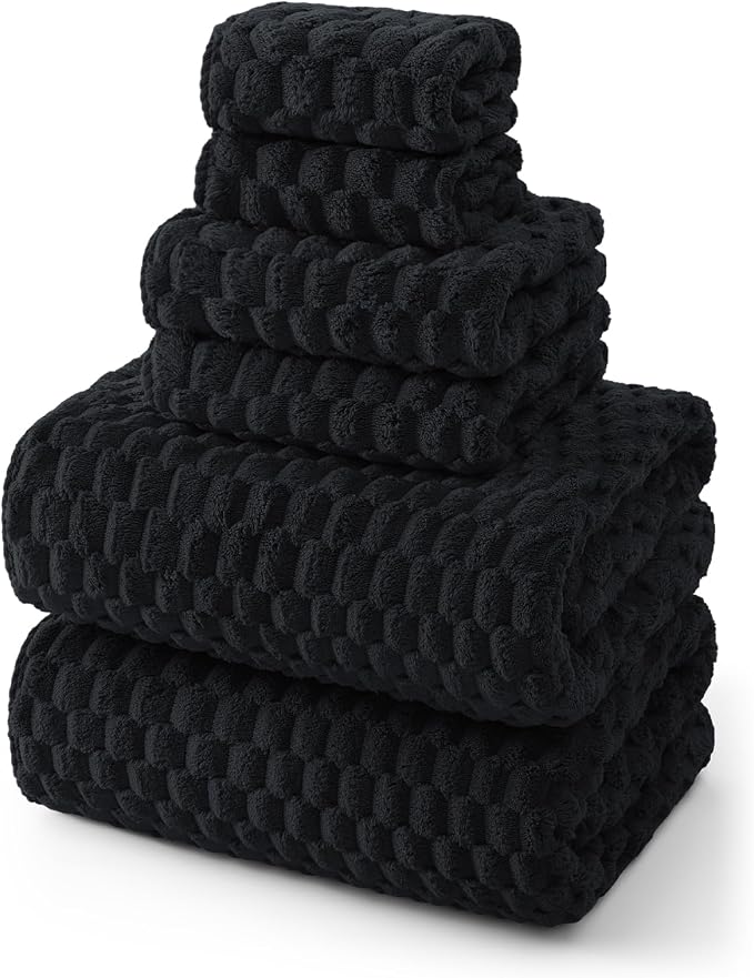 REDKISS Black Microfiber Towels Set of 6-35x70 Inches Oversized Bath Sheets by REDKISSOnline