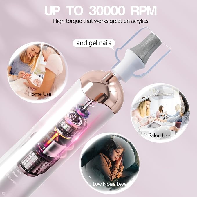 Droyek Electric Nail Drill Machine Nail Drill Electric File Nail File Kit - Image 5