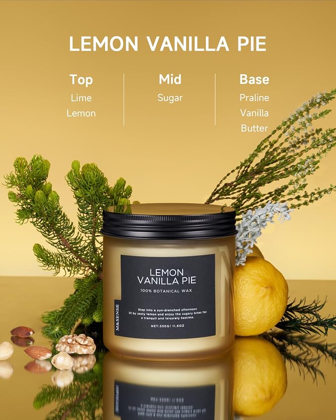 M&SENSE Lemon Vanilla Scented Candles, 11.6oz Natural Soy Wax, 70 Hours Long - Image 2