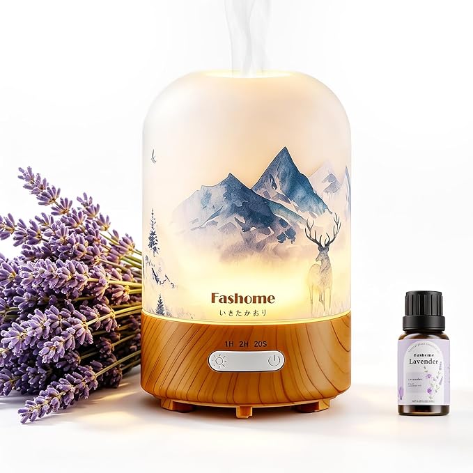Essential Oil Diffuser, Hand Blown Glass Aromatherapy Diffuser, Ultrasonic Cool by Fashome