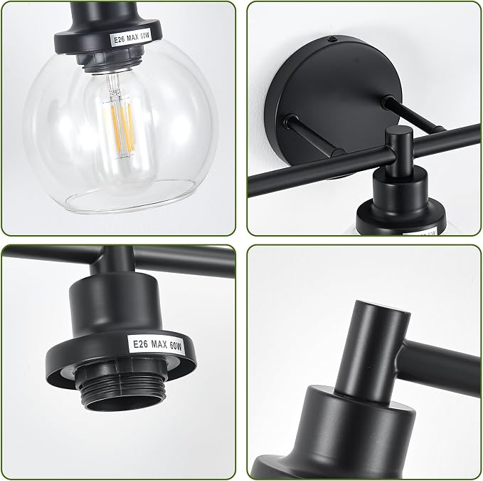 3-Light Bathroom Light Fixture Black Vanity Lights Over Mirror Modern Wall - Image 5