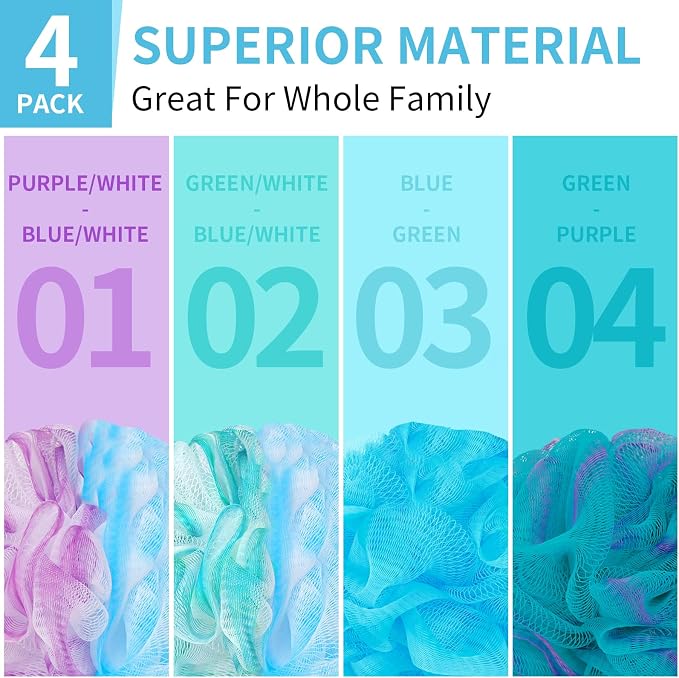 BCKENEY Bath Loofah Shower Sponge Body Back Scrubber Soft Mesh Shower Puffs - Image 4