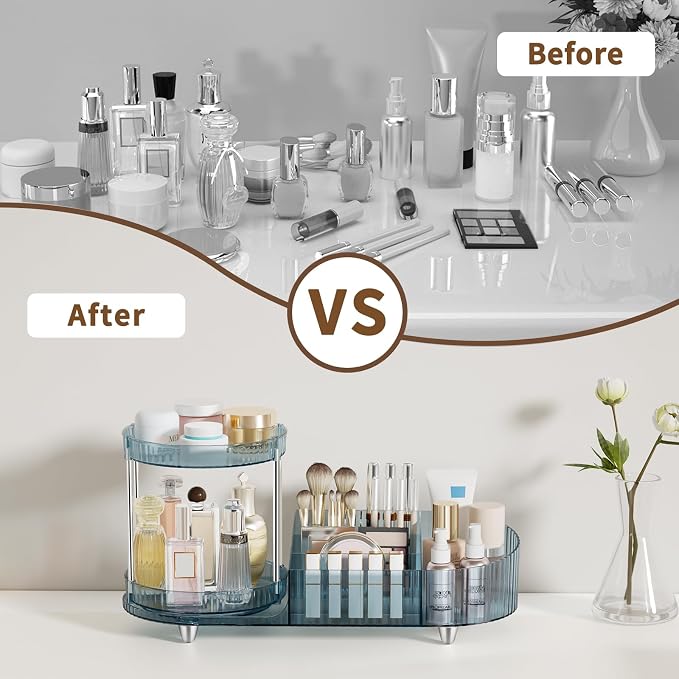 Rotating Makeup Organizer for Vanity, 2 Perfume Trays - Image 6