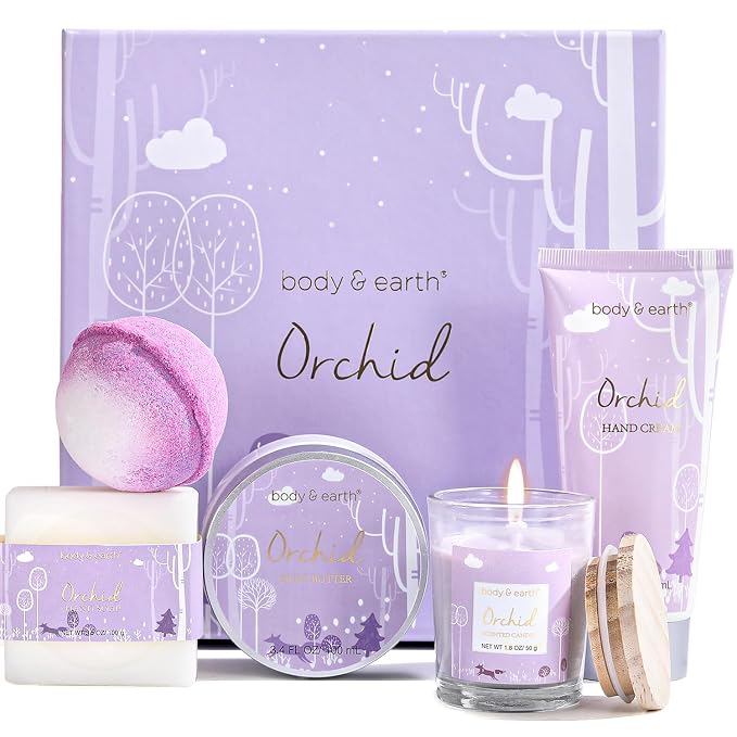 Spa Gifts for Women, Body & Earth 5 Pcs Gifts for Women Orchid Gift Sets by BODYEARTH