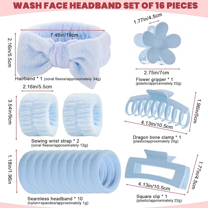16 Pcs Skincare Headband Set, Face Washing Headband - Image 2