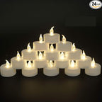 JUNPEI Pack of 24 Flameless Tea Light Candles Realistic Flickering:Battery Long by JUNPEILEDTEACANDLES
