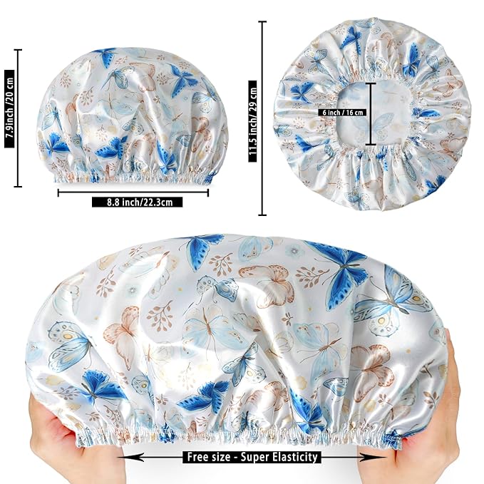 Shower Cap for Women, Double Layers Shower Caps Reusable Waterproof, Bathing - Image 4