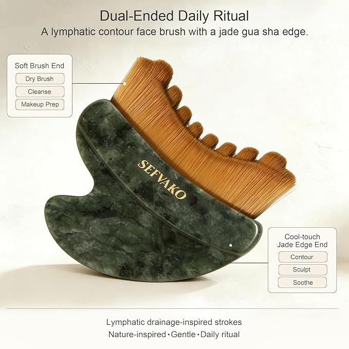 Lymphatic Contour Face Brush, Dual-Ended Dry Brush + Cool-Touch Jade Gua Sha - Image 5