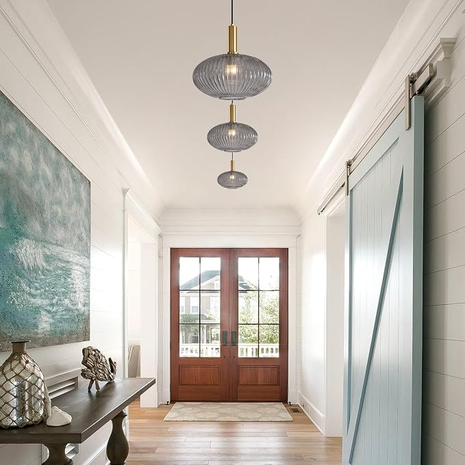 KCO Lighting Mid Century Modern Gold Glass Pendant Lighting Smoke Grey Globe - Image 5