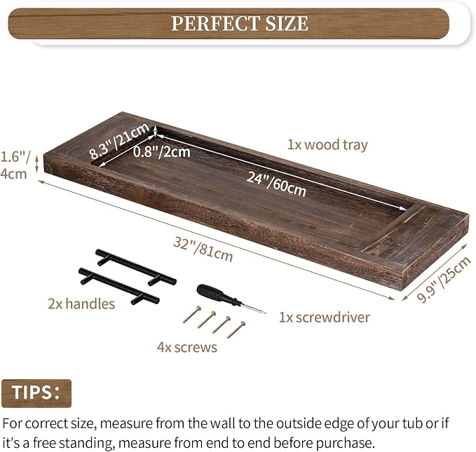 Hanobe Bathtub Tray Bath Caddy: Wood Tub Trays Table Extra Large Rustic Bathtub - Image 6