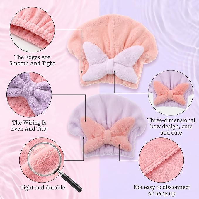 2Pcs Skin-Friendly Hair Drying Cap Quick-Drying Hair Towel Cap Microfiber - Image 3