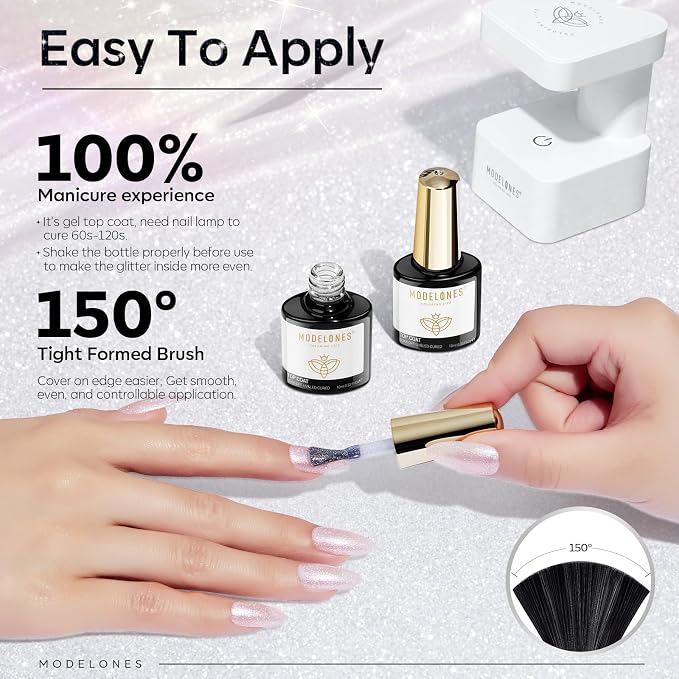 modelones Glitter Gel Top Coat, Ultra Fine White Aurora Clear Glitter Gel - Image 7
