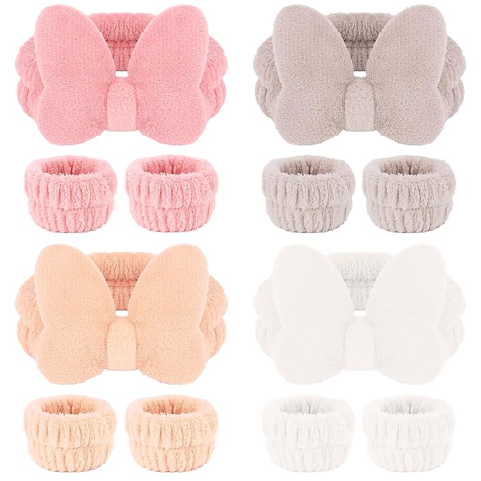 CAVETEE Spa Headband for Washing Face, 4 Pack Fuzzy Skincare Cute Butterfly by CAVETEE