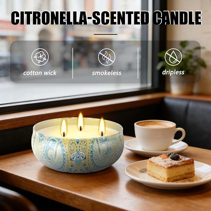 Set of 4 Triple Wick Citronella Candles Perfect - Image 5
