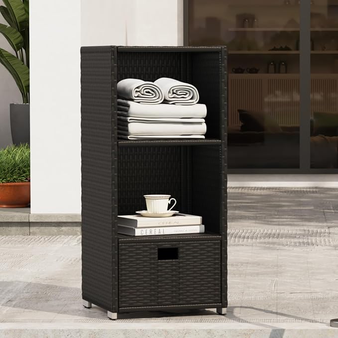 Rattan Outdoor Pool Towel Rack Cabinet, Wicker Pool Storage Bins Storage - Image 3