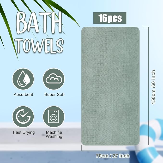 SmoothNovelty 16 Pack Microfiber Bath Towels Bulk 27'' x 60'' Oversized Size - Image 2