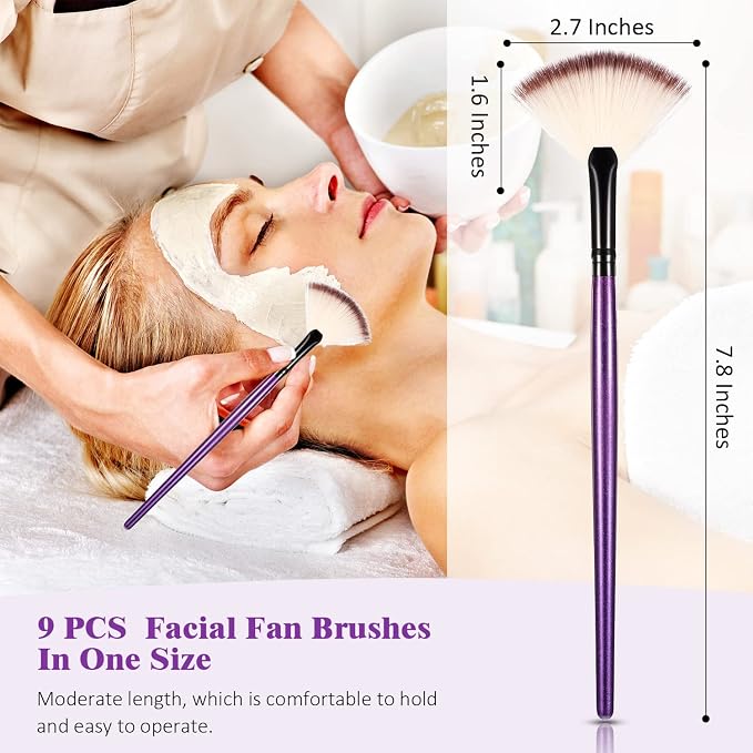 9 Pieces Facial Fan Mask Brushes, Soft Facial Applicator Brushes Tools - Image 2