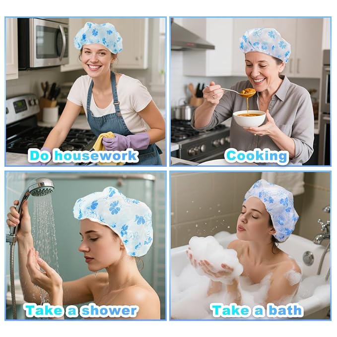18 Pack Shower Caps for Women, Waterproof Reusable & Disposable Adjustable Bath - Image 7