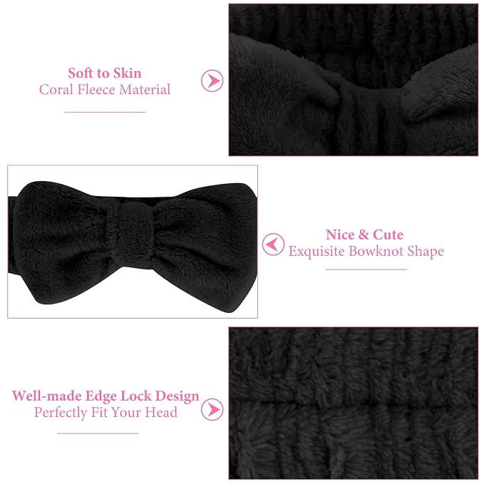 Ondder 8 Pack Makeup Headband Black and Pink Spa Headband Skincare Headbands - Image 5