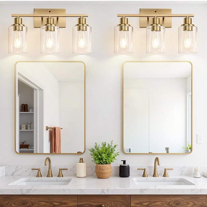 Indoi 3 Light Bathroom Light Fixtures, Brass Vanity Lights - Image 7