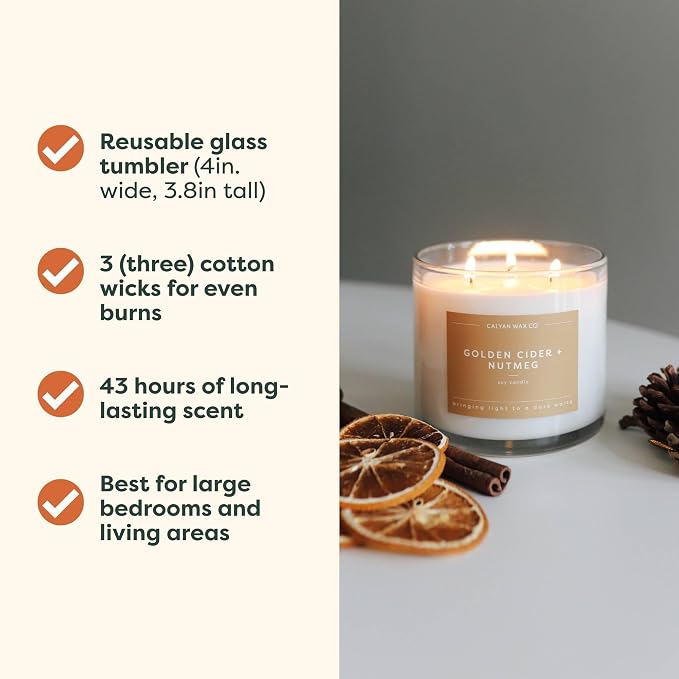 Calyan Wax Co. Golden Cider & Nutmeg 3 Wick Scented Candle - Image 5