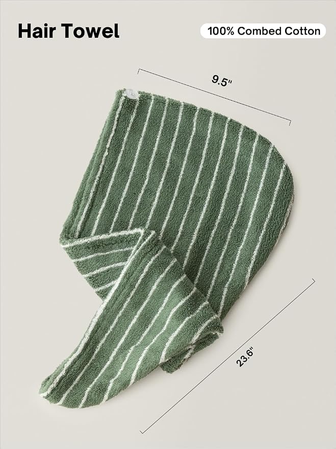 WENSHUO Frosted Pines-Striped Hair Towel Wrap-Drying Tool, 100% Combed Cotton - Image 2