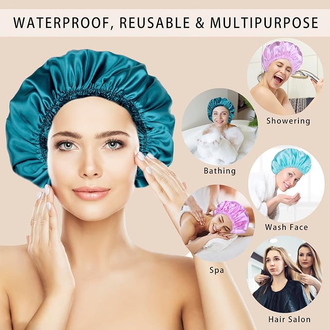 Shower Caps for Women, Double Waterproof Layers Shower Cap, Bathing Shower Caps - Image 2