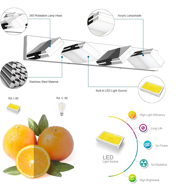 SineRise LED Modern Bathroom Vanity Light Fixtures, Chrome Modern Acrylic - Image 3