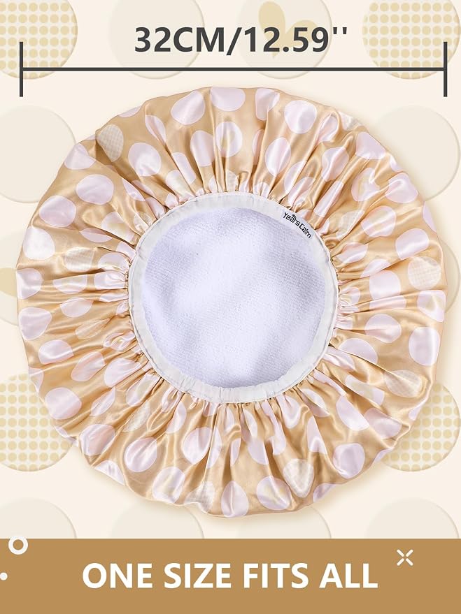 Years calm Terry Lined Shower Cap, Triple Layer Heart Motifs, Waterproof - Image 2
