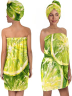 Women’s Citrus Bath Skirt and Hair Towel Wrap Set, Lightweight Absorbent by QIULIBMH